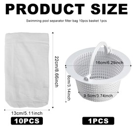 Skimmer Basket 16 cm with 10 Pool Skimmer Socks, Skimmer Basket with Handle, Nylon Pool Filter Socks, Pool Accessories, Quick Cleaning of Leaves and Dirt