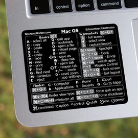 Synerlogic 100 pcs (Universal) Mac OS Reference Keyboard Shortcut Sticker, No-Residue Laminated Vinyl - for Any MacBook Air/Pro/iMac/Mini (Black/Pack of 100)