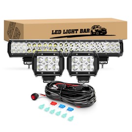 LED Light Bar 20Inch 126W Spot Flood Light Pods & 2PCS 4Inch 18W Flood Off Road Lights, KINGOPT LED High Brightness with Wiring Harness Kit Fog Lamps Driving Boat Work Lights for Truck Golf Car Jeep
