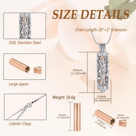 Minicremation Cremation Urn Pendant Necklace with Hollow Cylinder Vial Keepsake Urn Cremation Jewellery Memorial Lockets for Ashes for Women Men, Cubic Zirconia Stainless Steel Stone, Diamond Zircon