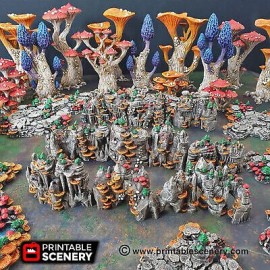 EnderToys Shroom Grotto Walls by Printable Scenery, 3D Printed Tabletop RPG Scenery - 28mm