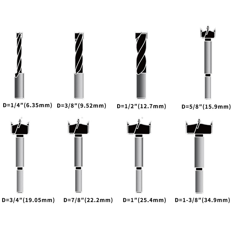 Forstner Bit Set, Wood Drilling, w/Carbide Tipped 8 Piece Set
