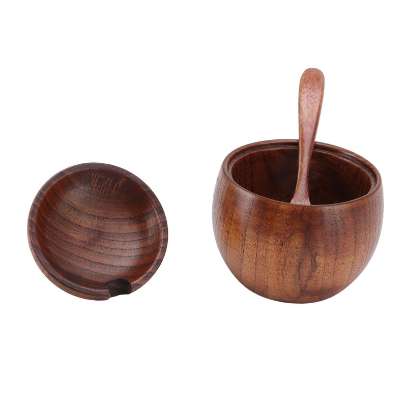Wood Spice Jar Sugar Bowl Salt Box Seasonings Storage Container