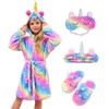 Girls Unicorn Hooded Robe with Matching Slippers, Headband, Blindfold Rainbow