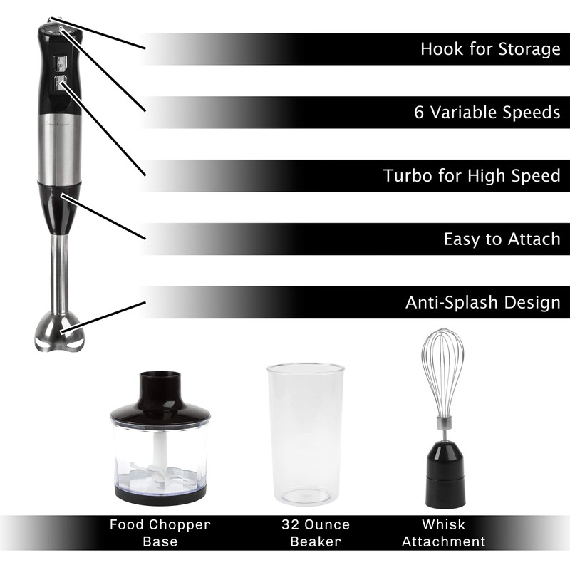 6-Speed Immersion Blender - 4-in-1 Hand Mixer with Whisk, Food