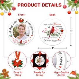 HEYINSHEN Cardinal Photo Frame Cardinal Picture Frame Christmas Ornaments Cardinal Photo Ornament for Christmas Tree Memorial Ornaments for Loss of Loved One A Hug Sent From Heaven Cardinal Xmas Gifts