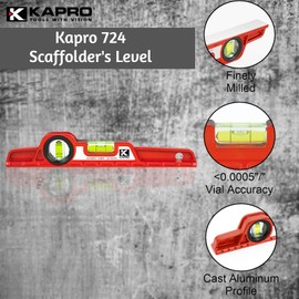 Kapro - 724 Value Cast Toolbox Level - Features Hand Calibrated Horizontal and Vertical Shock-Proof Vials - Lightweight & Compact - VPA Certified - Aluminum - 10 Inch