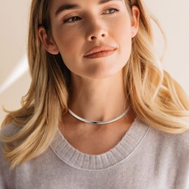 HooAMI Statement Women Choker Necklace Silver Polished Stainless Steel Chokers Necklaces Collar Jewelry