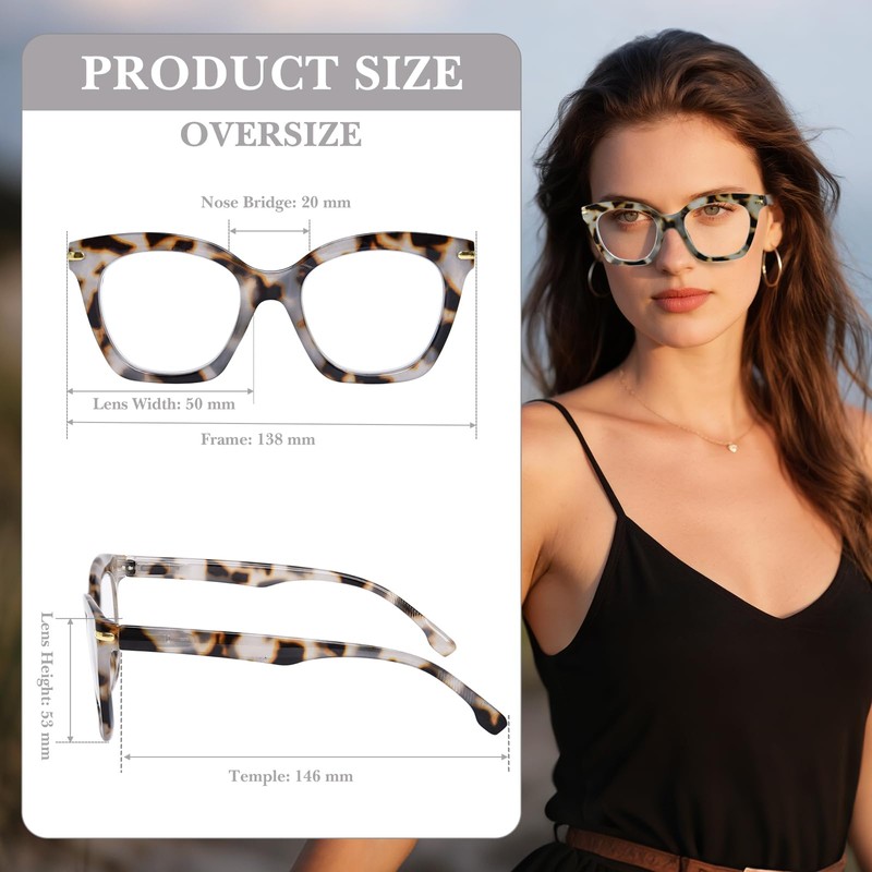 OPTOFENDY Progressive Multifocal Reading Glasses for Women, Oversized Blue Light