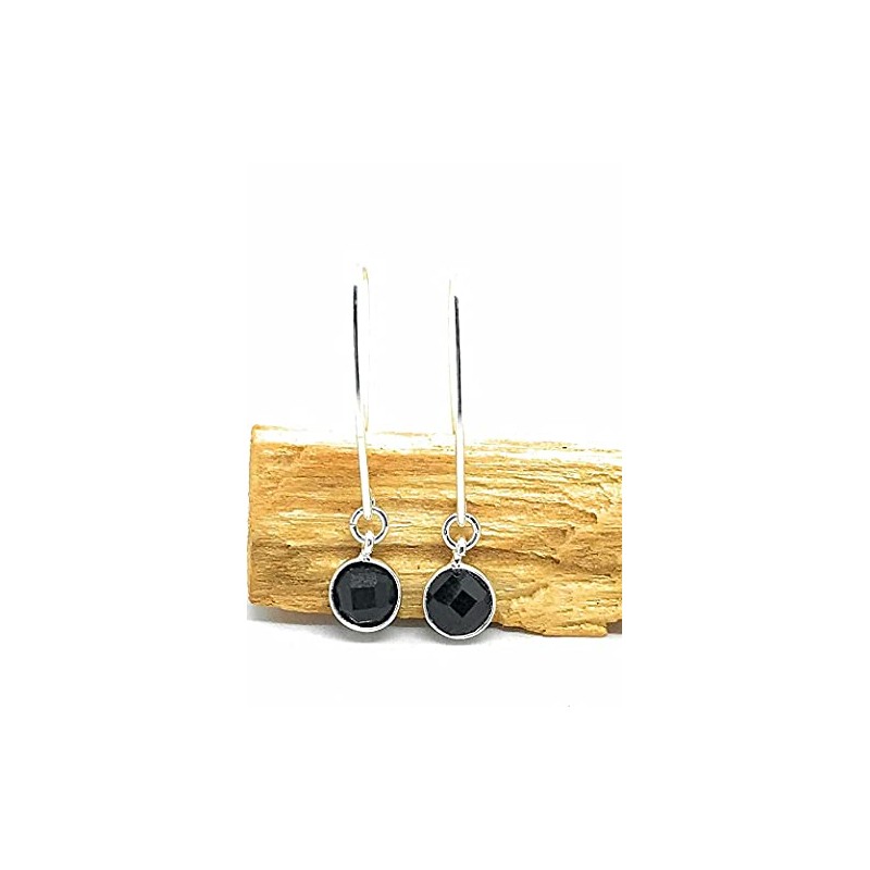 925 Sterling Silver Ear Hooks 6 mm Natural Stone Onyx