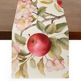 JMAVZWS Fruit Apples Flowers Table Runner 48 Inches Long Decorative Linen Table Runners Rustic Farmhouse Table Runner Seasonal Spring Home Decor 13 x 48 Inches