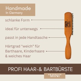 Thats me organic Professional Hair & Beard Brush "Mini" - Pear Wood & Boar Bristles - Pig Bristle Hair Brush for Handbag & On the Go - Ideal for Beard, Thick & Soft Hair