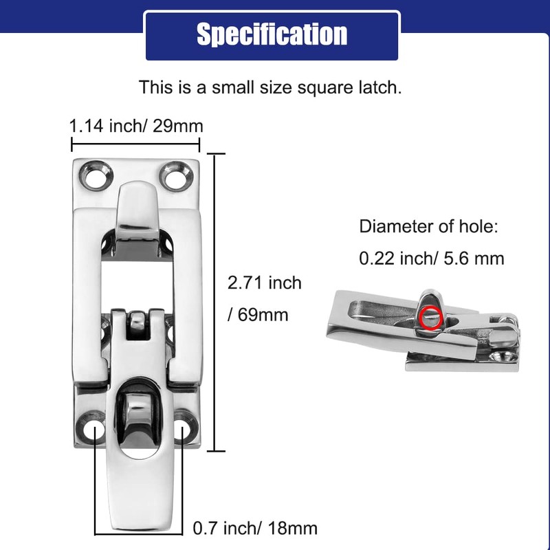 ODYSUNRAL Marine Anti-Rattle Square Latches for Boat Door Hatch, Hold