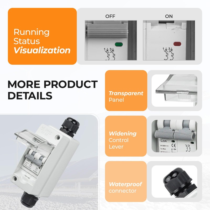 Pjerjzn Solar Panel Disconnect Switch 20A 550V Solar Shut Off