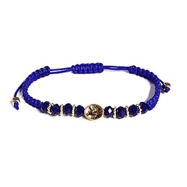 GCK Saint St Michael Blue Adjustable Corded Bracelet Glass Beads Men Women Pulsera San Miguel