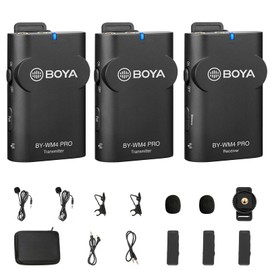 Boya by-WM4 PRO K2 2.4GHz 2-Person Wireless Lavalier Microphone System for DLSR, Mirrorless & Video Cameras, Smartphones, Tablets, PCs and More, Black