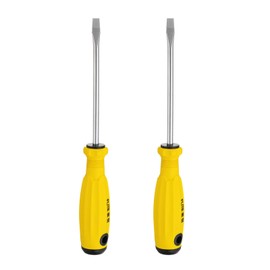 QUARKZMAN Pack of 2 SL6 Flat Head Screwdrivers 9.4 Inch Magnetic Slotted Screwdriver 4.9 Inch CR-V with Ergonomic Handle for DIY Repairs Yellow