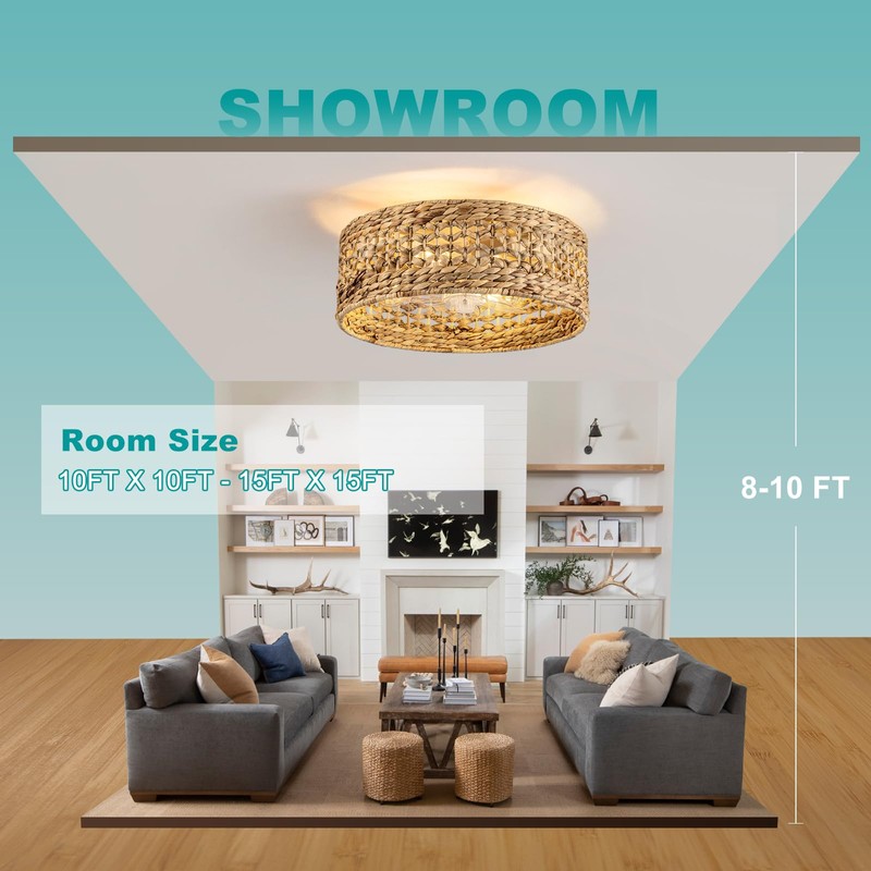 Rattan Ceiling Fans with Light and Remote, Boho Fandelier Ceiling
