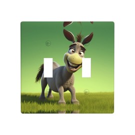 YYHWHJDE Double Switch Wall Plate 4.5x4.5 in - Durable, Heat Resistant,Easy to Install Wall Panel for Residential and Commercial Areas Cute little donkey Picture