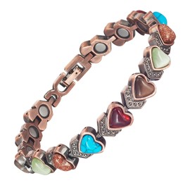 EnerCoppeX Copper Magnetic Bracelets for Women with Strong Magnets Inlaid with Five Different Turquoise Colors Cuff Bangle 99.99% Pure Solid Copper Jewelry Gift
