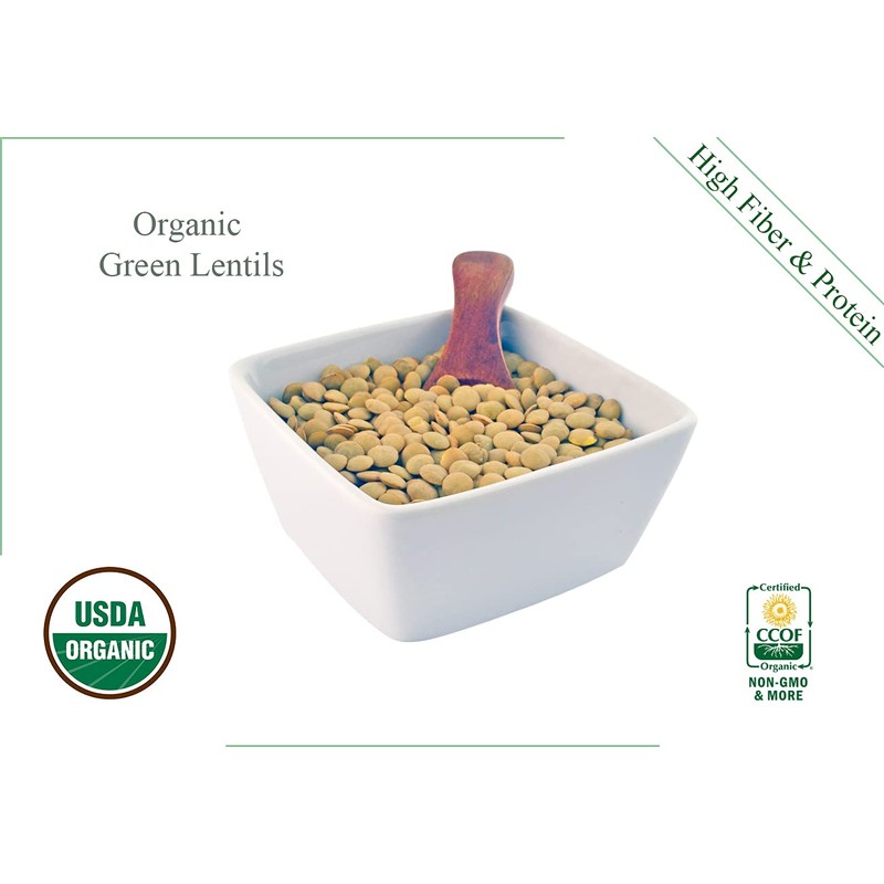 Organic Green Lentils Whole Raw, High Fiber Non-GMO-Bulk (2LB)