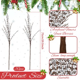 Lyrow 30 Pcs Winter Jasmine Flowers 29.5 Long Artificial Jasmine Flowers Tall Faux Fasmine Stems Dry Branches for Christmas Winter New Year Wedding Home Office Hotel Party Decoration(White)