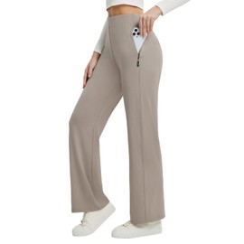 baleaf Women's Yoga Dress Pants High Waist Travel Wide Leg with Pockets Stretch Casual Work Sweatpants Khaki M