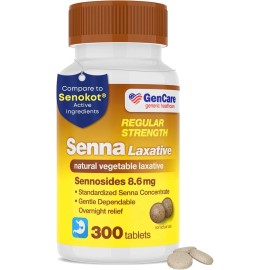 GenCare Senna Laxative 300 Tablets Senna 8.6mg Tablets with Natural Sennosides |