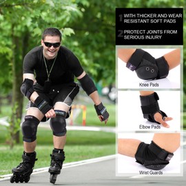 Knee and Elbow Pads Adult - (6 in 1) Knee Elbow Pads Wrist Pads with Drawstring Bag, Skating Protective Gear Set for Women & Men for Roller Skate, Skateboard, Bike Cycling, Scooter (Medium)