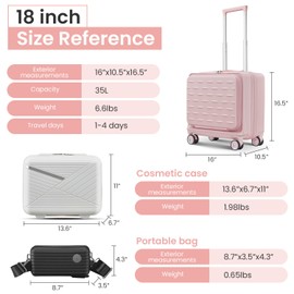 TREATLIFE HOME Lightweight 18" Carry-On Luggage with Front Open Door & Laptop, TSA Lock, Smooth Spinner Wheels, Pink