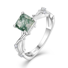 STARCHENIE Moss Agate Engagement Ring 925 Sterling Silver Twisted Infinity Ring Princess-Cut Wedding Ring for Women Size 5-10, Gemstone, Cubic Zirconia