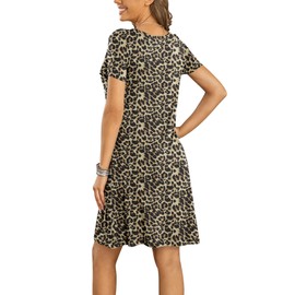 DUSDIMON Women's Summer Casual Tshirt Dresses Short Sleeve Cover ups Beach Loose Dress(Leopard, 2XL)