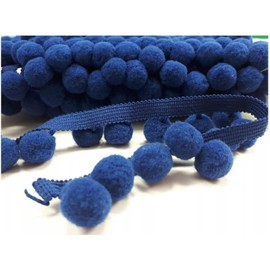 LushFabric POM POM Bobble Trim Fringe Pompom Trimming - Cushion and Curtain Decor, Home Decor - XL Size 2cm Craft Pompons - Navy Blue (5 Metres)