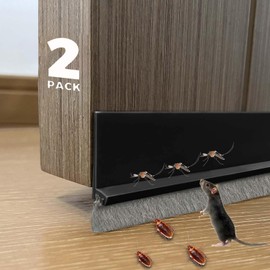DINGLIAN 2 PCS Brush Door Sweep, Draft Stoppers for Bottom, Draft Stopper with Brush for Exterior Door, Bottom Seal Strip for Protection Against Bug, Dust, 2" W x 39" L, Black