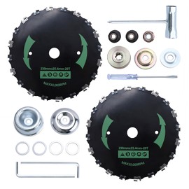 2 Pack 9“ x 20T Carbon Steel Chainsaw Brush Cutter Blade for Weedeater- Universal Adapter Kit with 3 Round Files