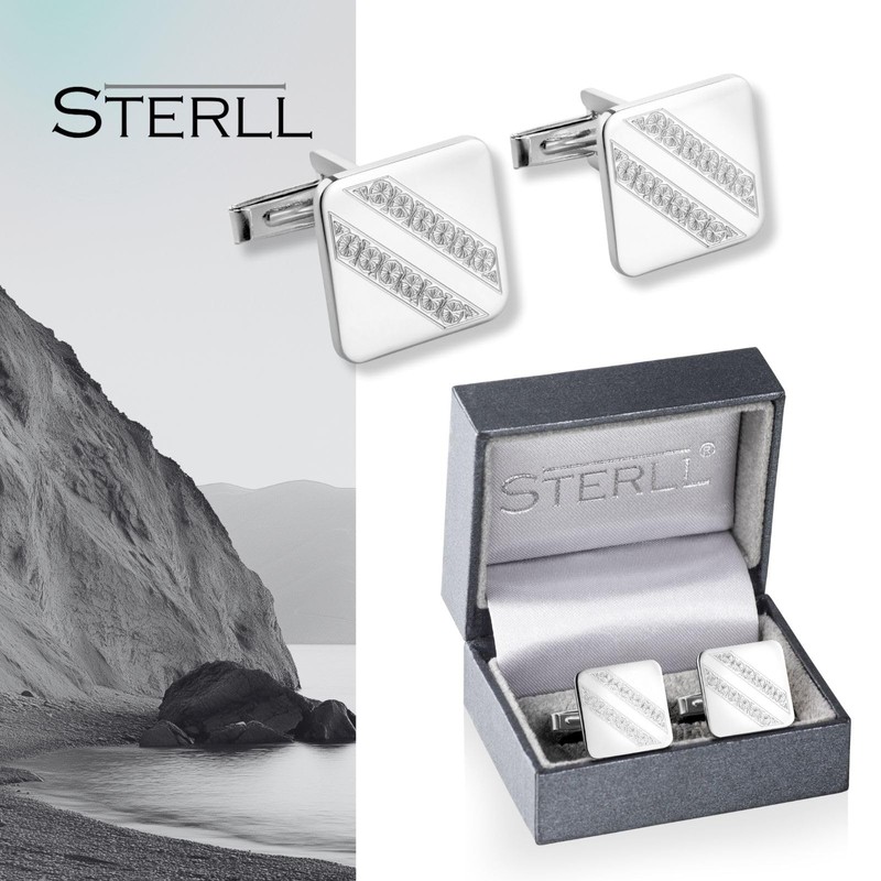 Exclusive Men's Cufflinks 925 Silver with Timeless Checkerboard Pattern, Sterling