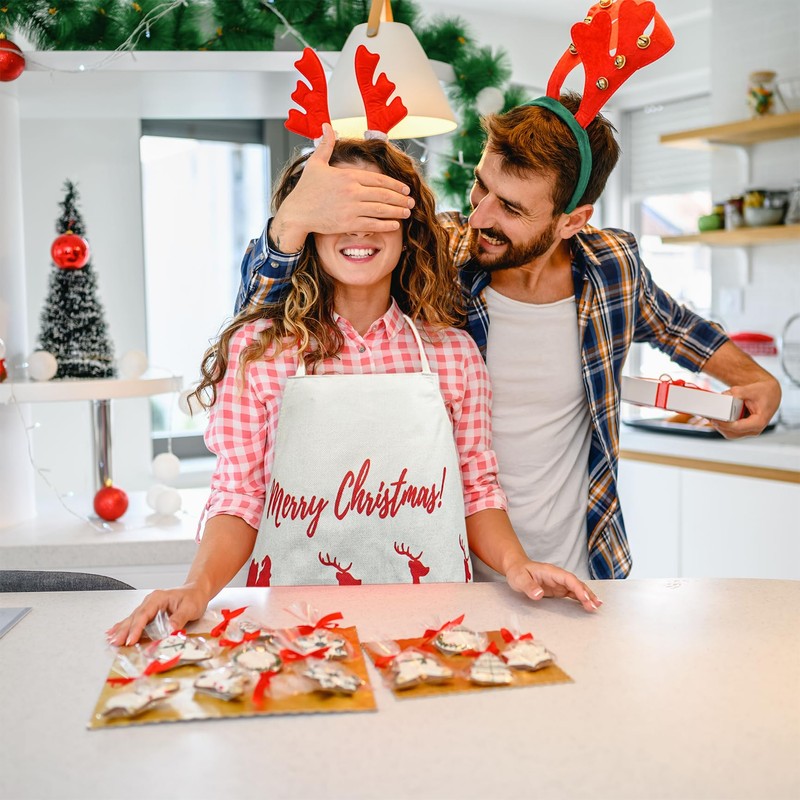 2Pcs Cartoon Santa Elk Kitchen Aprons - Christmas Party Cooking