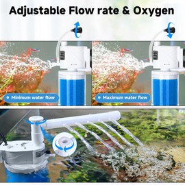 AQQA Submersible Aquarium Filter Whisper Fish Tank Filters Adjustable Internal Power Filter for 50-100 Gallon Water Filtration/Circulation/Oxygenation (15W，260GPH)
