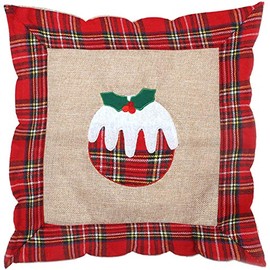 SHATCHI Pillow Case Christmas Pudding Printed Pattern Cushion Covers Burlap Hessian Cotton Linen Sofa Bed Throw Cushions Couch Xmas Home Decorations