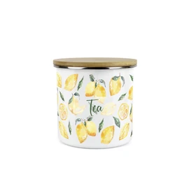 Purely Home Lemons Tea Canister - White Metal Enamel Medium Sized Kitchen Food Storage Container