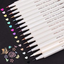SAYEEC Metallic Brush Pens 15 Colors Art Metallic Markers Soft Brush Tip Calligraphy Paint Pens for Black Paper Rock Painting Lettering Card Making Wine Glass Easter Egg DIY Album Scrapbook Crafts