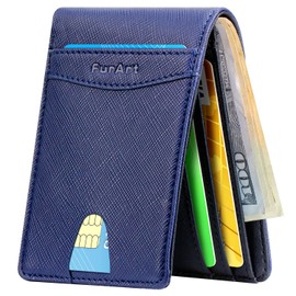 FurArt Credit Card Holder Men's Bifold Wallet RFID Protection Card Case, Saffiano Royal Blue, rfid wallet