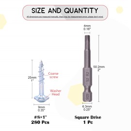 Hilitchi M4 Alloy Steel Zinc Pocket Hole Screws Weather Resistant Square Drive Screw Wood Screws with Square Drive (1 Inch Coarse Thread-280PCS)