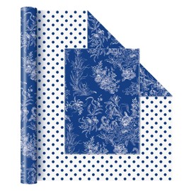 WERNNSAI Blue Floral Wrapping Paper Roll - 1 Roll 17”x 33 ft Flower Bouquet Wrapping Paper Birthday Gift Wrapping Paper for Adults Wedding Bridal Shower Wrap Supply