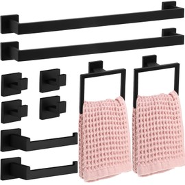 Gisafai 10 Pcs Bathroom Hardware Accessories Set, 23.6 Inch Bath Towel Bar Kit, Stainless Steel Bathroom Hardware Set, Towel Racks for Bathroom Wall Mounted (Black)