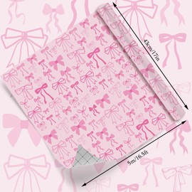 HSDSH Pink Bow Wrapping Paper Gift Wrapping Paper Bridal Shower Wrapping Papers for Baby Girls Shower, Kids Girls Women Birthday, Anniversary Party Packing Supplies 17 Inch x 16.4Feet