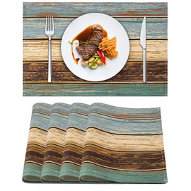 Green Placemats Set of 4 Green Place Mats Linen Dining Table Place Mats Farmhouse Place Mat Turquoise Wood Ideal for Home Decor Party Indoor Outdoor Dining Room Wood Grain Washable Place Mat 45 x 32