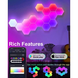LEDGUHON Hexagon LED Lights 10 Pack, Smart RGB Wall Decor with APP/Voice Control, Music Sync, DIY Modular Honeycomb Lights for Gaming Room, Bedroom, Home Theater Wall Decor