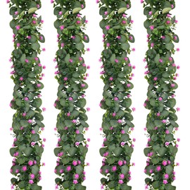 Dolicer 4 Packs 24 FT Artificial Eucalyptus Garland, Faux Greenery Garlands with Boxwood Flowers, Fake Silver Dollar Eucalyptus Leaves Vines for Wedding Table Wall Party Home Decoration, Fushia
