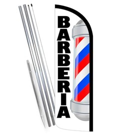 BARBERIA Premium Windless Feather Banner Flag Kit (Flag, Pole, & Ground Mt)
